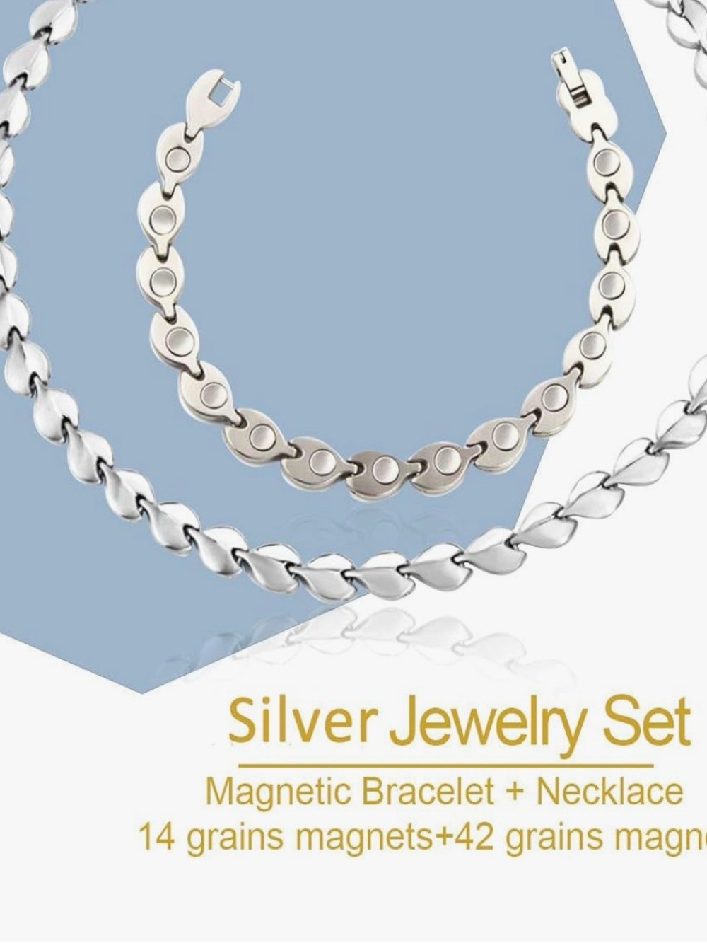 Silver Magnetic Bracelet and Necklace Set - Women Jewelry